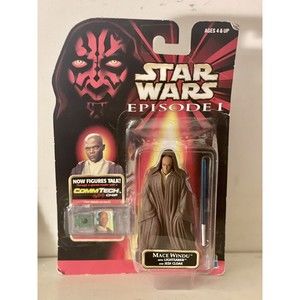 Star Wars Episode 1 MACE WINDU with Comm Tech Chip Action Figure by Hasbro 1998